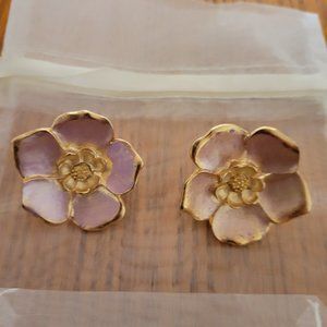 Pink and Gold Flower Clip-on Earrings